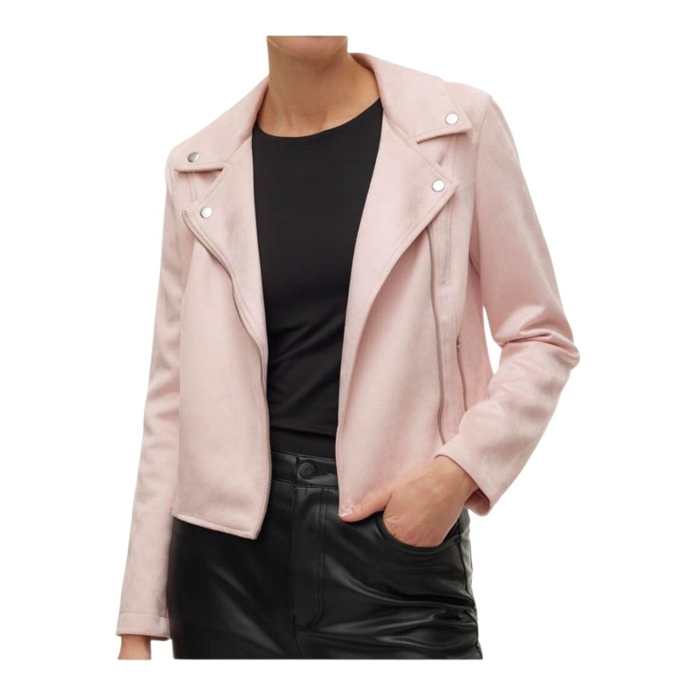 Vero Moda Pink Jose‎ Faux Suede Moto Biker Jacket NWOT